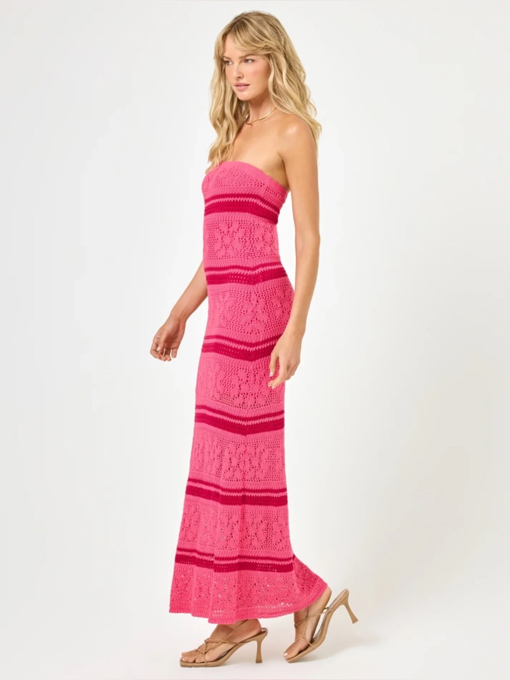 l*space Hot Pink Knit Maxi Skirt Stripe Detail